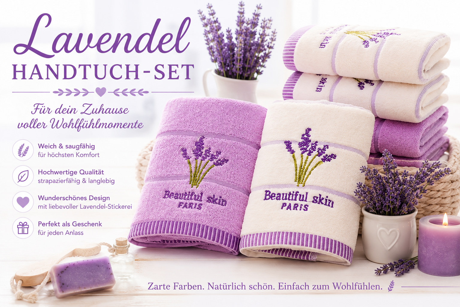 Handtuch-Set mit Lavendel-Motiv