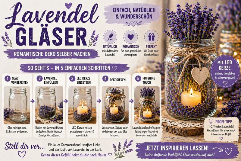 Lavendel Gläser Dekoration