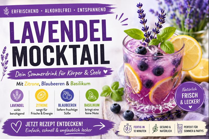 Lavendel Mocktail mit Blaubeeren, Zitrone und Eis – erfrischender Sommerdrink