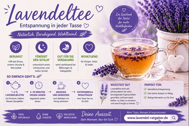 Tasse Lavendeltee zur Beruhigung