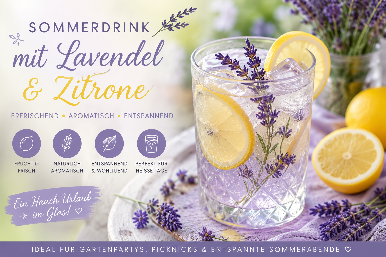 Sommerdrink mit Lavendel und Zitrone